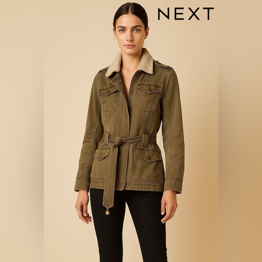 🛍️SALE🛍️ NEXT Women's Cargo Army Distressed Faded Look Fur Lined Jacket